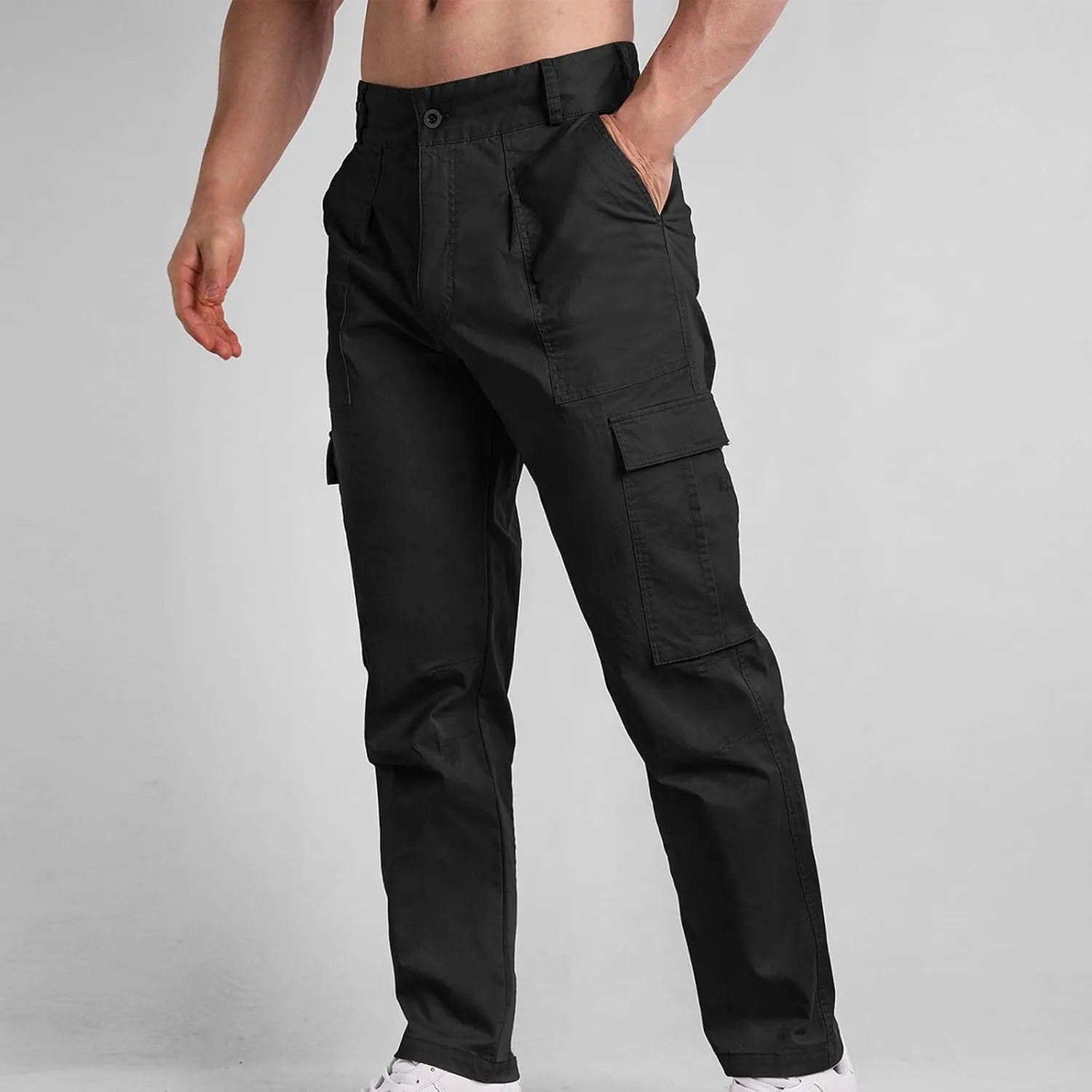 Bidobibo Cargo Pants for Men Relaxed Fit Elastic Waist Tactical Pants Multi-Pocket Cargo Pants Outdoor Work Trousers 2025