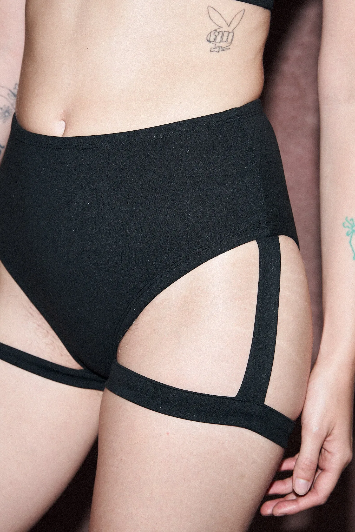 Black High Waist Garter Bikini Bottom