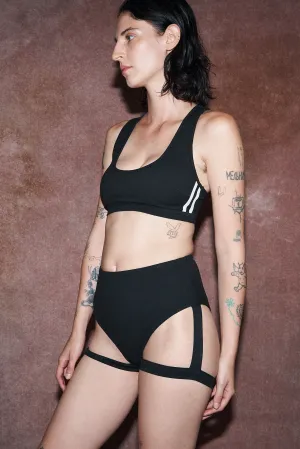 Black High Waist Garter Bikini Bottom