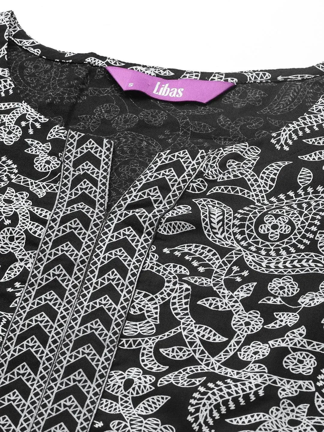 Black Printed Cotton Straight Kurta