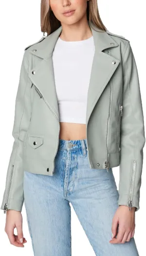 [BLANKNYC] Womens Vegan Leather Moto Jacket with Zipper and Pocket Detail, Stylish Coat & Designer Clothing, Play-Act, Medium, Sage