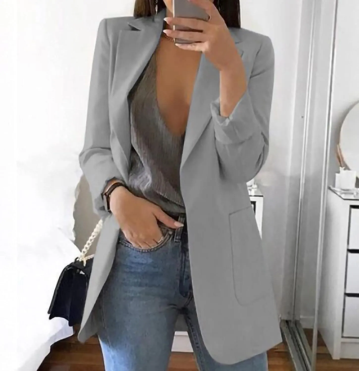 Blazer Jackets for Women Work Office Suit Coats Slim Open Front Cardigan Lapel Collar Long Sleeve Outerwear