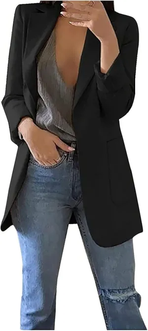 Blazer Jackets for Women Work Office Suit Coats Slim Open Front Cardigan Lapel Collar Long Sleeve Outerwear
