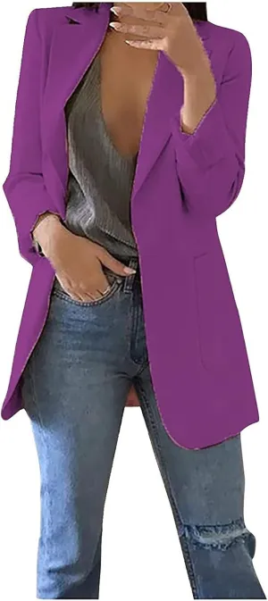 Blazer Jackets for Women Work Office Suit Coats Slim Open Front Cardigan Lapel Collar Long Sleeve Outerwear