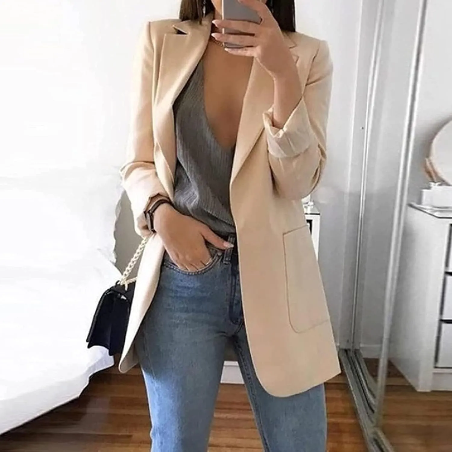 Blazer Jackets for Women Work Office Suit Coats Slim Open Front Cardigan Lapel Collar Long Sleeve Outerwear