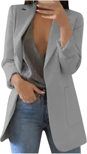 Blazer Jackets for Women Work Office Suit Coats Slim Open Front Cardigan Lapel Collar Long Sleeve Outerwear