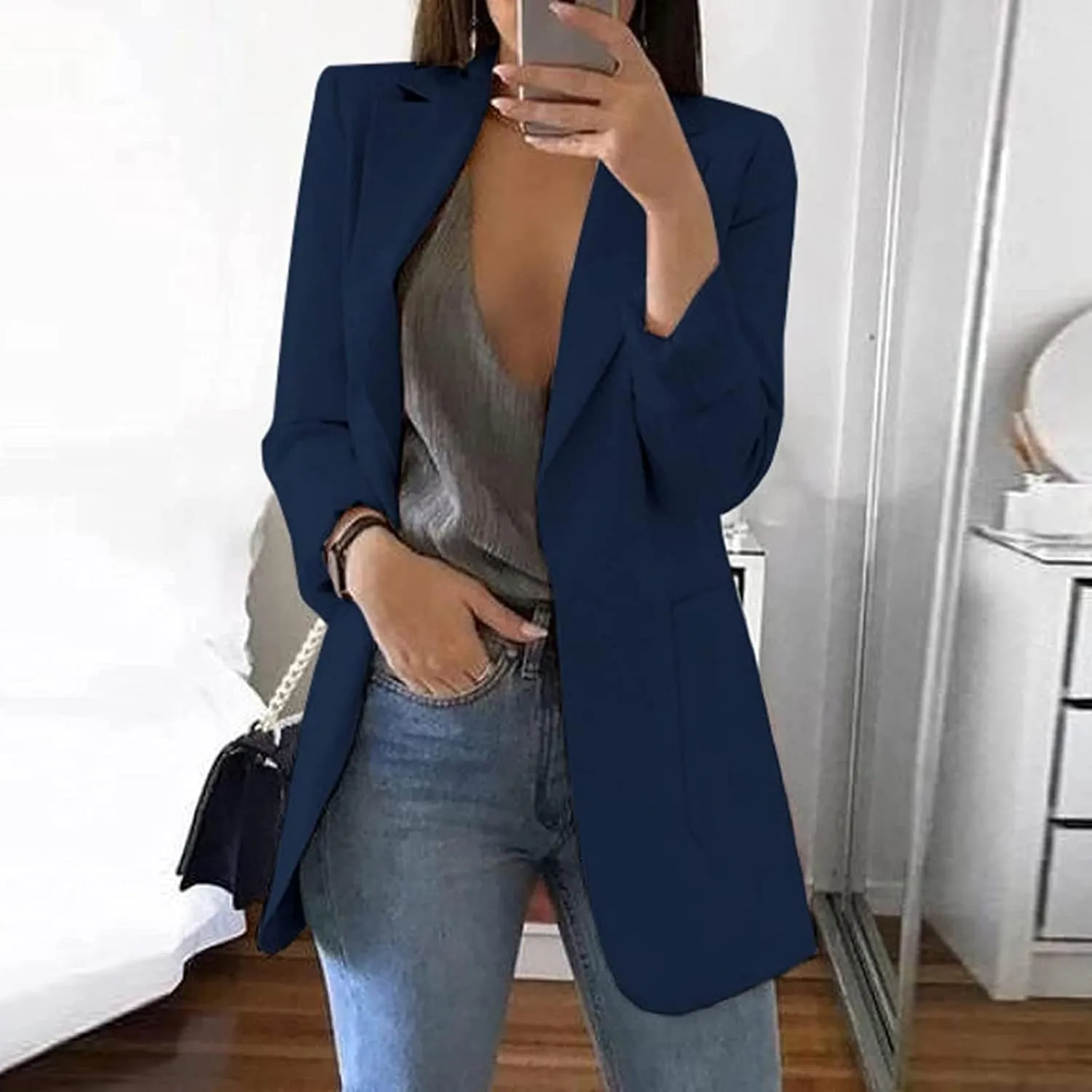 Blazer Jackets for Women Work Office Suit Coats Slim Open Front Cardigan Lapel Collar Long Sleeve Outerwear
