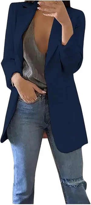 Blazer Jackets for Women Work Office Suit Coats Slim Open Front Cardigan Lapel Collar Long Sleeve Outerwear