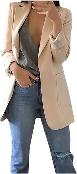 Blazer Jackets for Women Work Office Suit Coats Slim Open Front Cardigan Lapel Collar Long Sleeve Outerwear