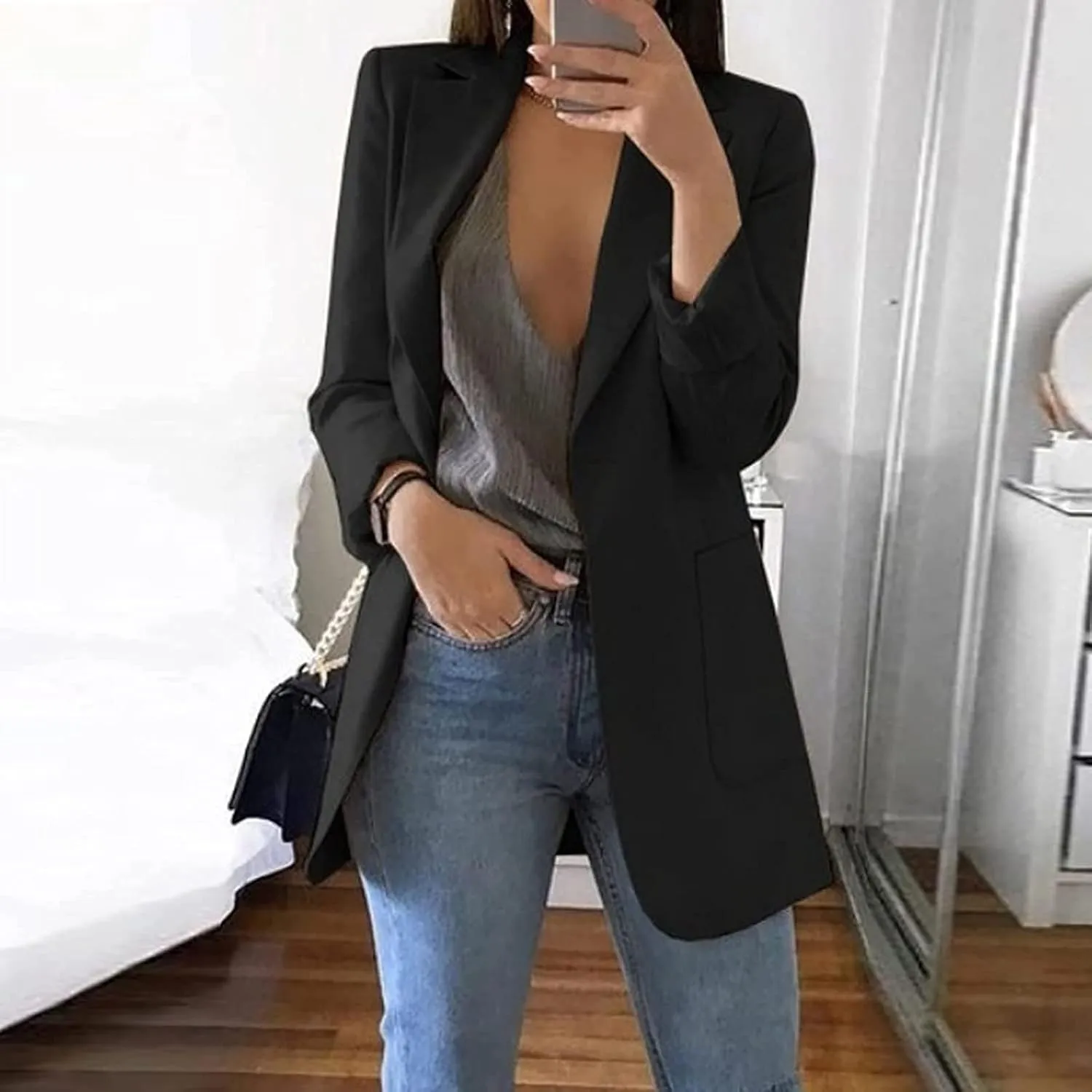 Blazer Jackets for Women Work Office Suit Coats Slim Open Front Cardigan Lapel Collar Long Sleeve Outerwear