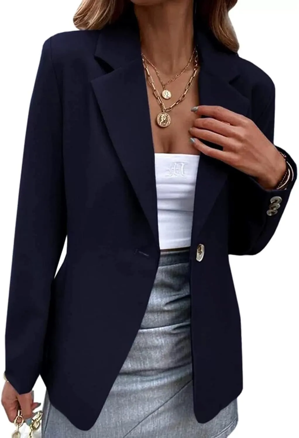 Blazers for Women Casual Open Front Long Sleeve Jackets Elegant Work Office Suit Coat Single Button Lapel Blazer