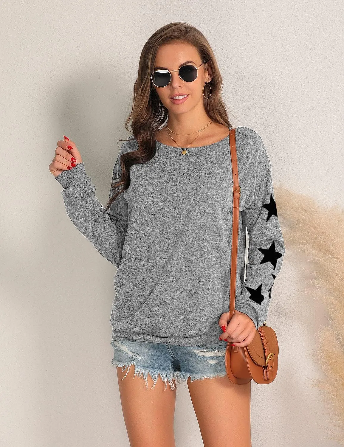 Blooming Jelly Womens Knit Pullover Sweaters Crewneck Long Sleeve Star Print Lightweight Cute Top