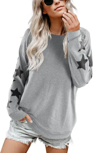 Blooming Jelly Womens Knit Pullover Sweaters Crewneck Long Sleeve Star Print Lightweight Cute Top