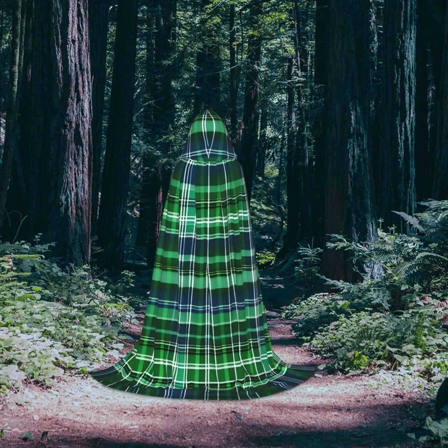 Blue And Green Scottish Tartan Hooded Cloak Coat Winter Warm Long Cloak Cosplay Costumes Outerwear Carnivals