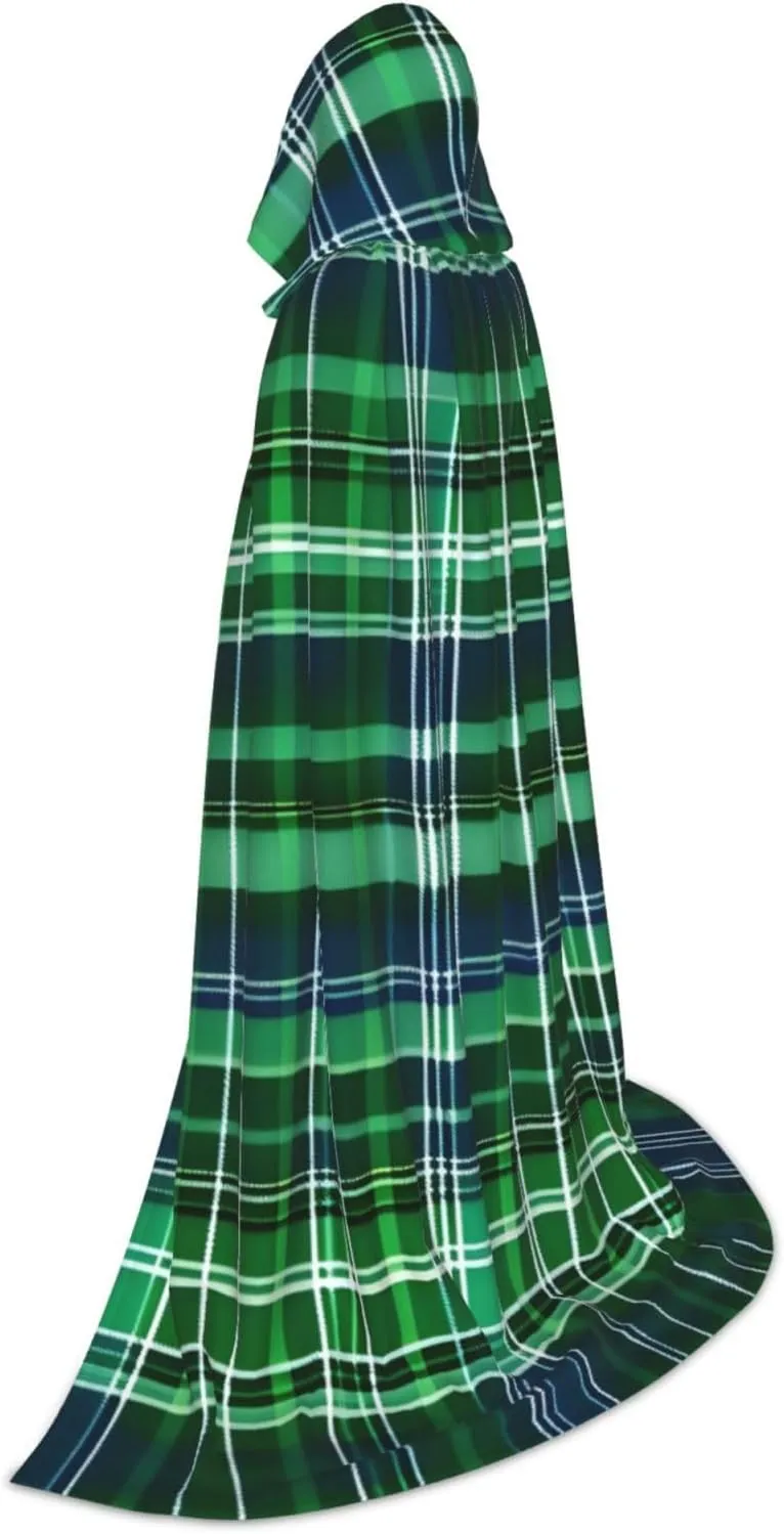 Blue And Green Scottish Tartan Hooded Cloak Coat Winter Warm Long Cloak Cosplay Costumes Outerwear Carnivals