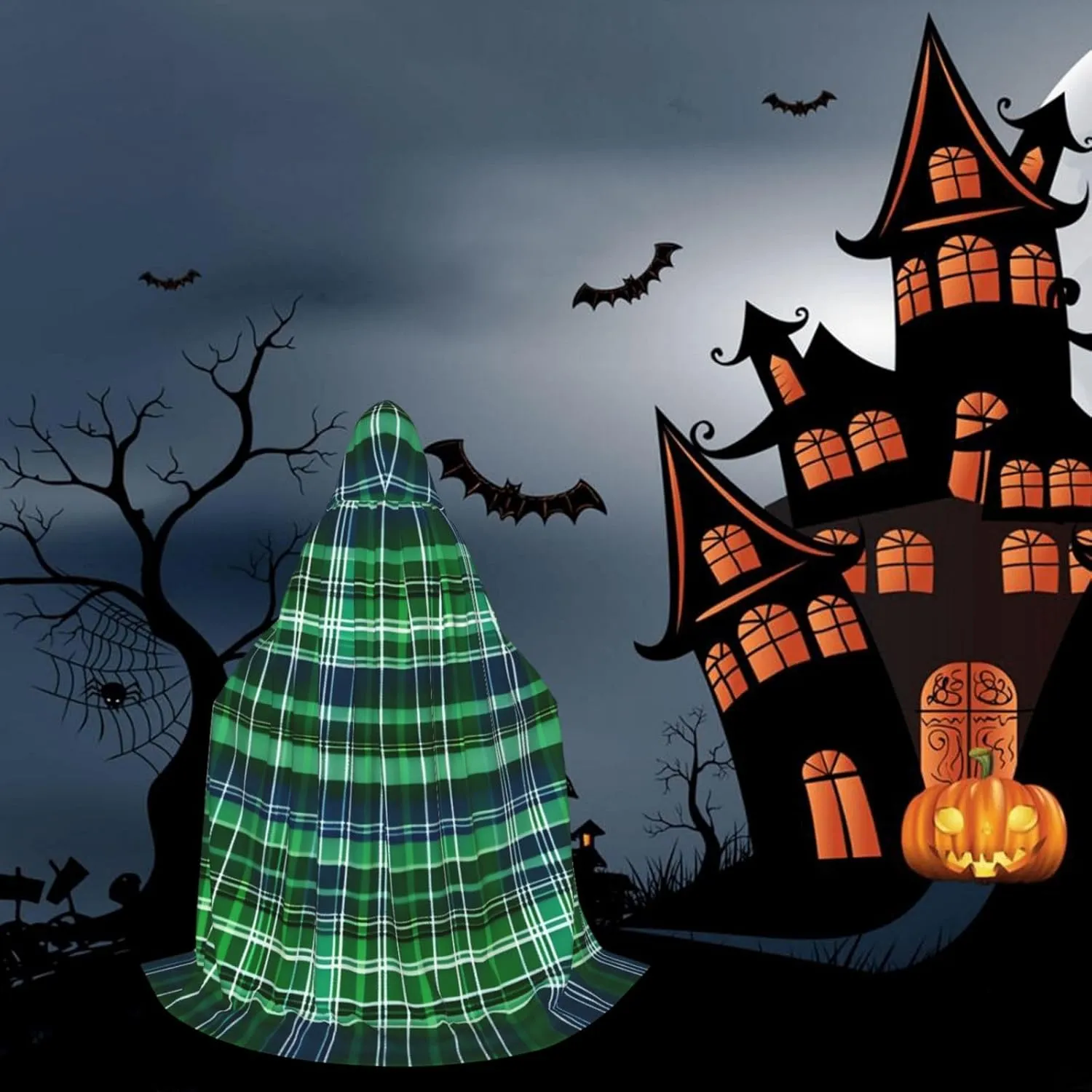 Blue And Green Scottish Tartan Hooded Cloak Coat Winter Warm Long Cloak Cosplay Costumes Outerwear Carnivals