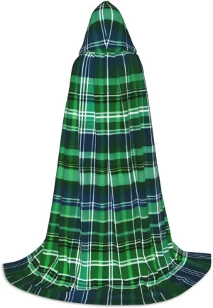 Blue And Green Scottish Tartan Hooded Cloak Coat Winter Warm Long Cloak Cosplay Costumes Outerwear Carnivals