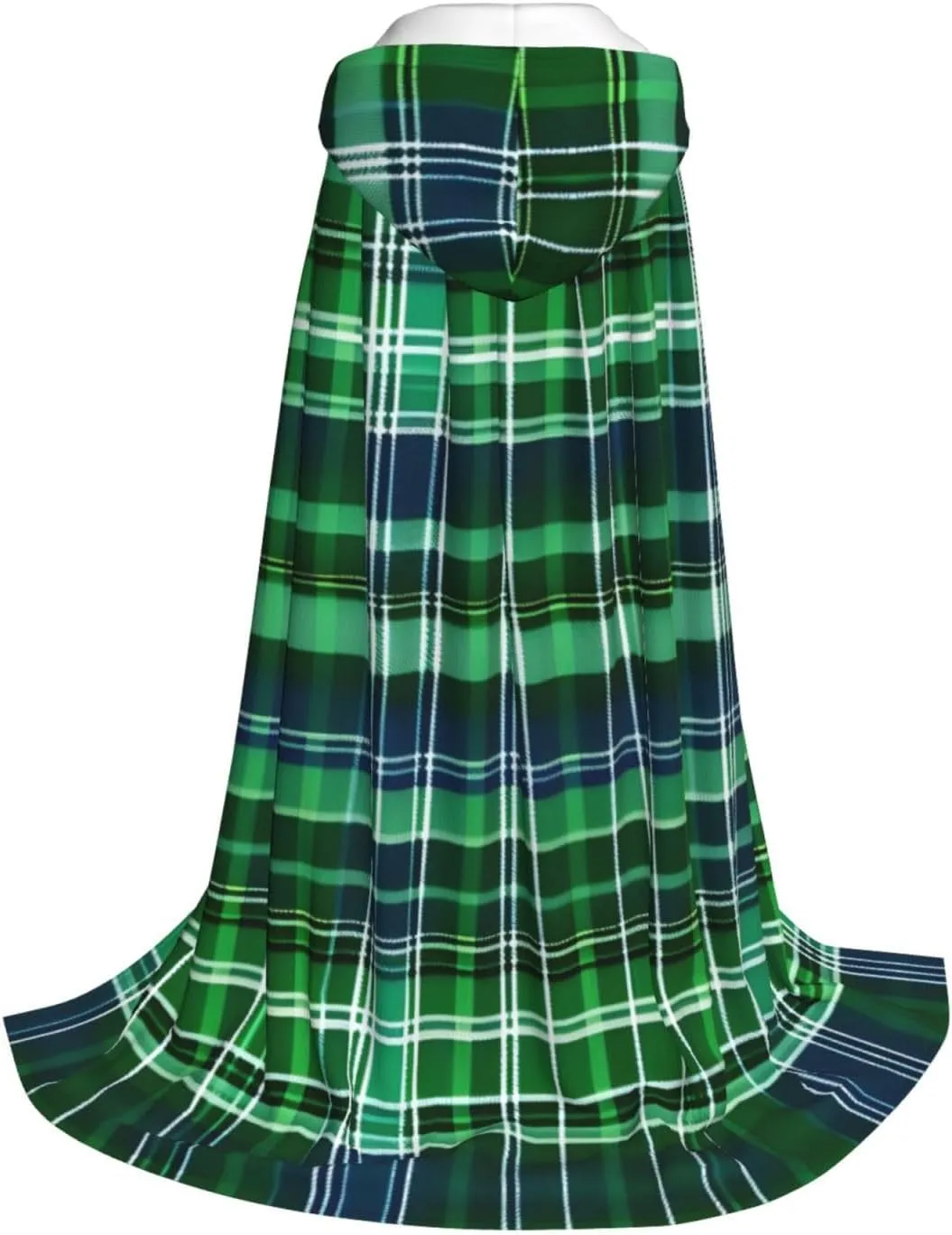 Blue And Green Scottish Tartan Hooded Cloak Coat Winter Warm Long Cloak Cosplay Costumes Outerwear Carnivals