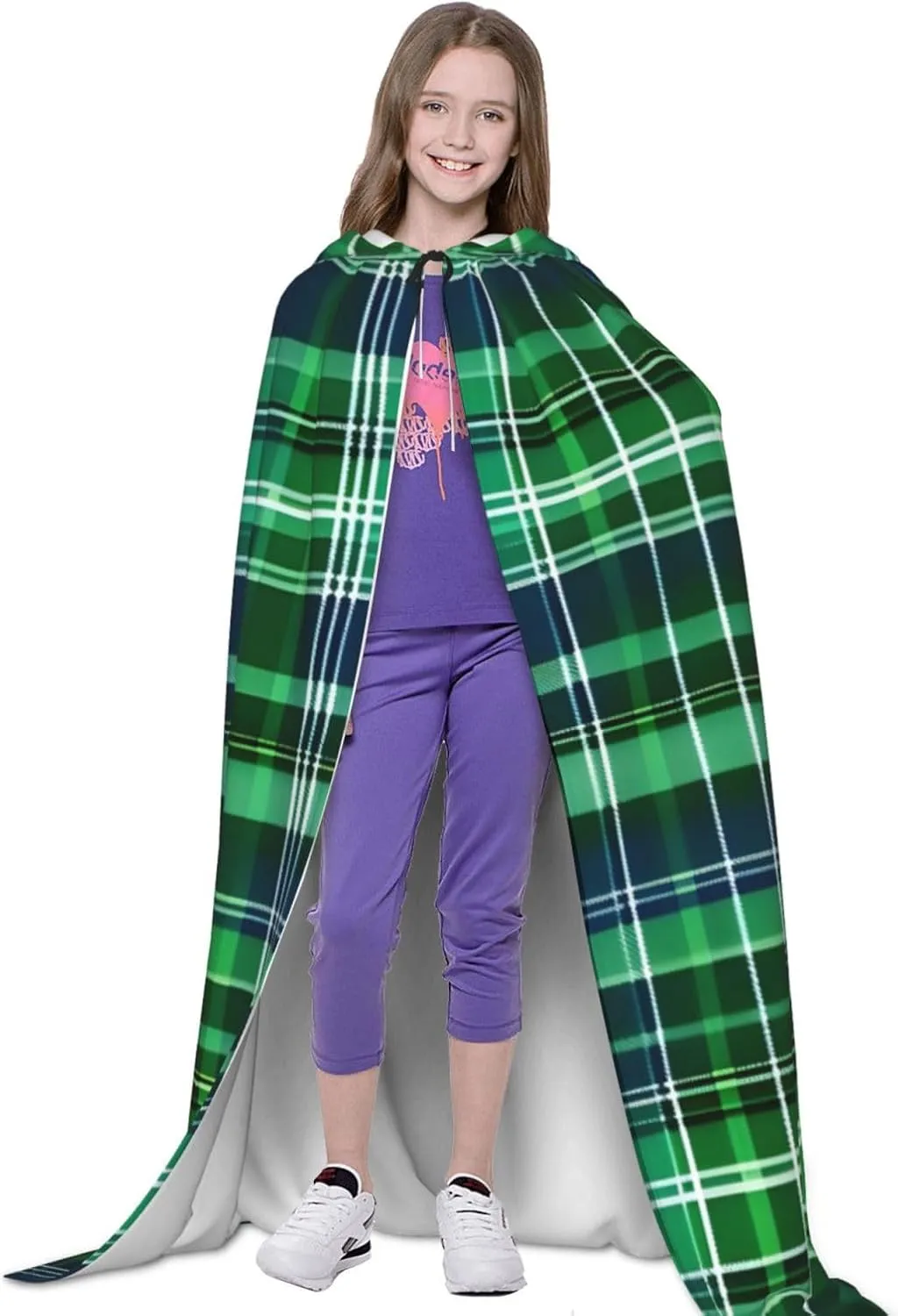 Blue And Green Scottish Tartan Hooded Cloak Coat Winter Warm Long Cloak Cosplay Costumes Outerwear Carnivals
