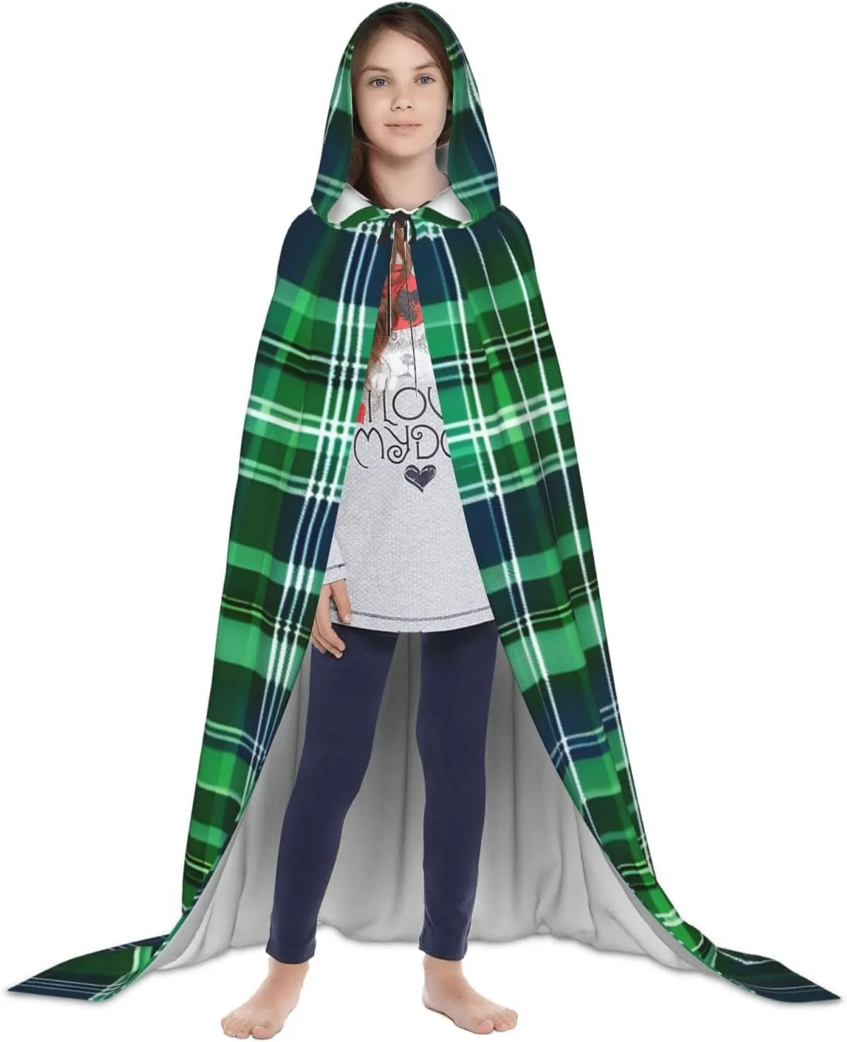 Blue And Green Scottish Tartan Hooded Cloak Coat Winter Warm Long Cloak Cosplay Costumes Outerwear Carnivals