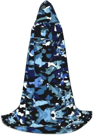 Blue Camouflage Print Hooded Cloak Coat Winter Warm Long Cloak Cosplay Costumes Outerwear Carnivals Hoodies Capes