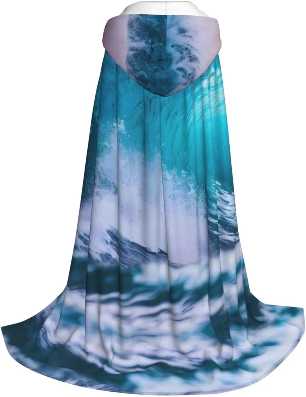 Blue Ocean Wave Hooded Cloak Coat Winter Warm Long Cloak Cosplay Costumes Outerwear Carnivals Hoodies Capes