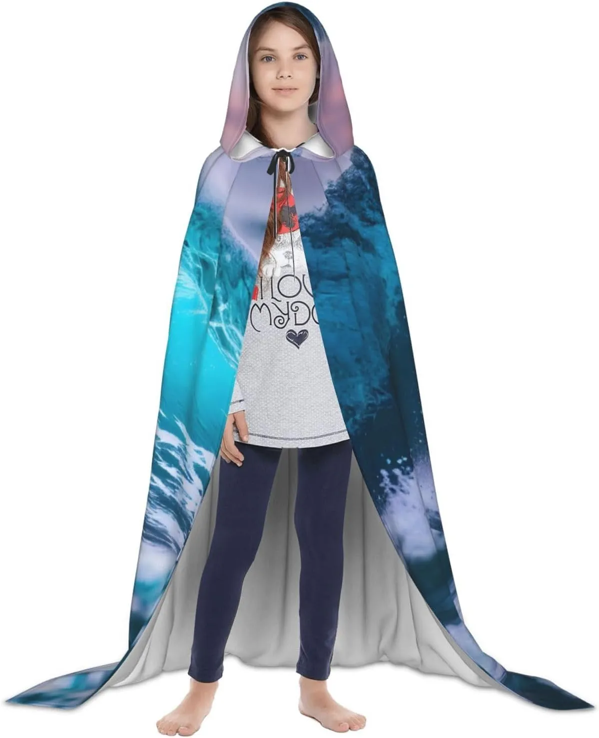 Blue Ocean Wave Hooded Cloak Coat Winter Warm Long Cloak Cosplay Costumes Outerwear Carnivals Hoodies Capes