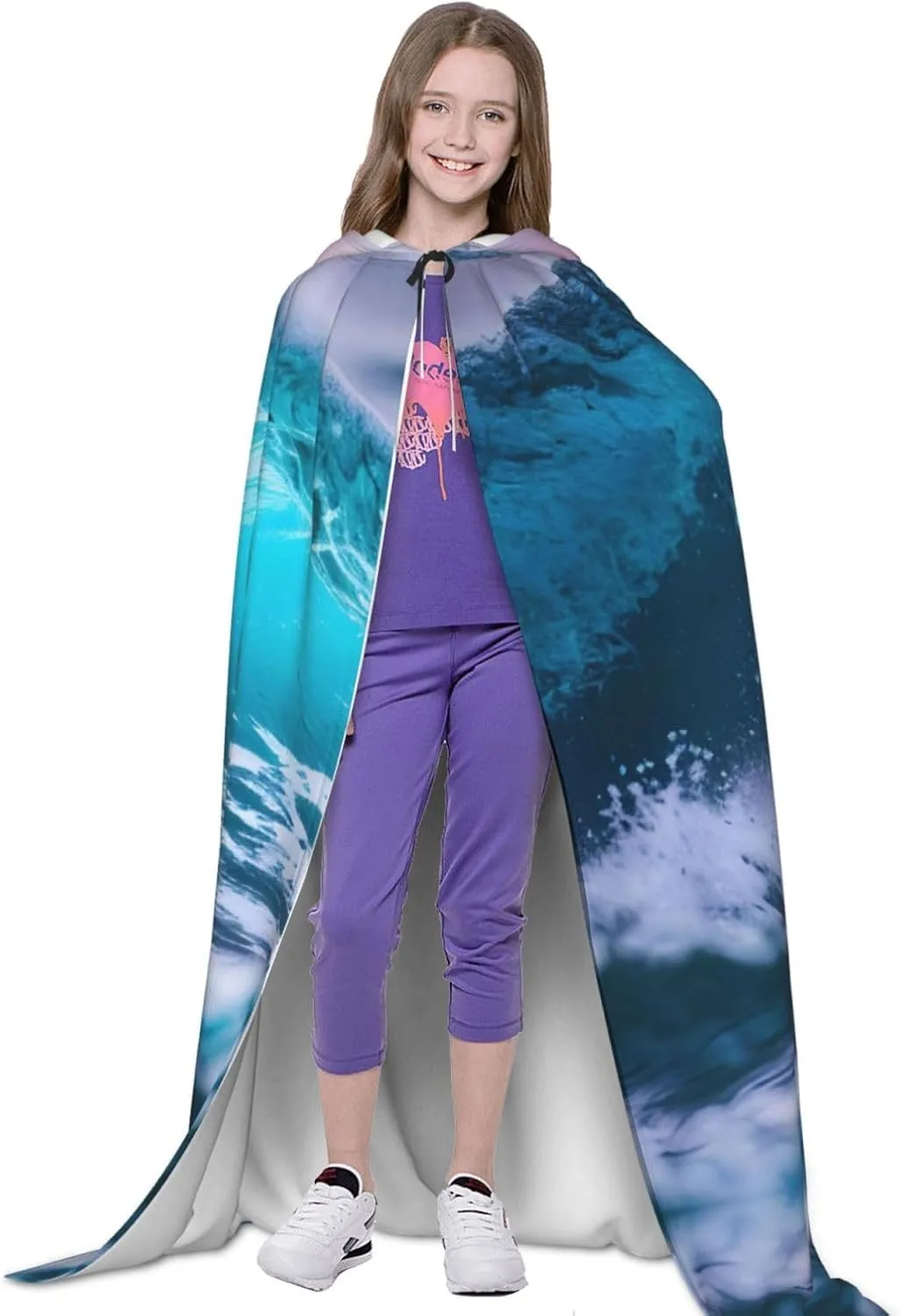 Blue Ocean Wave Hooded Cloak Coat Winter Warm Long Cloak Cosplay Costumes Outerwear Carnivals Hoodies Capes