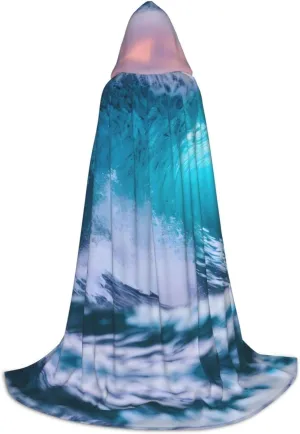 Blue Ocean Wave Hooded Cloak Coat Winter Warm Long Cloak Cosplay Costumes Outerwear Carnivals Hoodies Capes