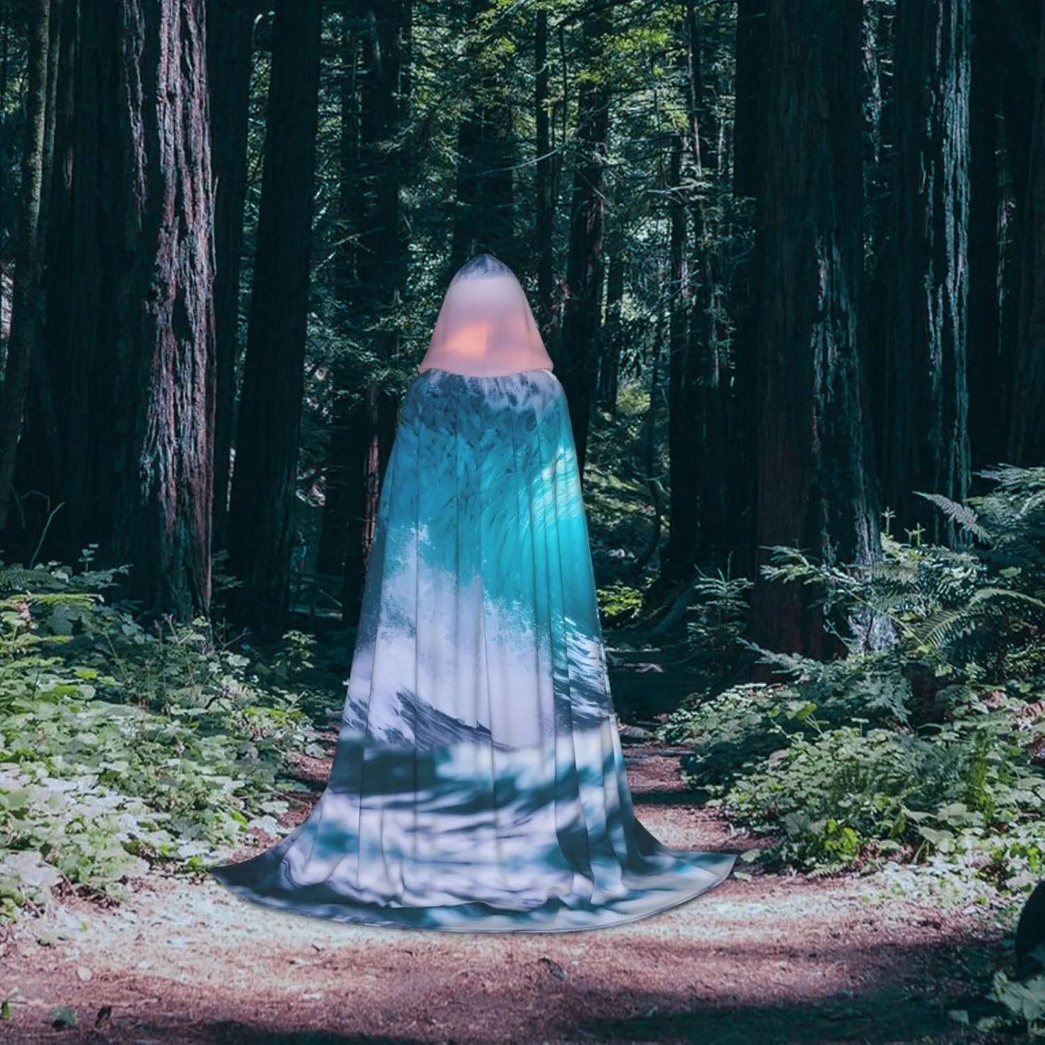 Blue Ocean Wave Hooded Cloak Coat Winter Warm Long Cloak Cosplay Costumes Outerwear Carnivals Hoodies Capes