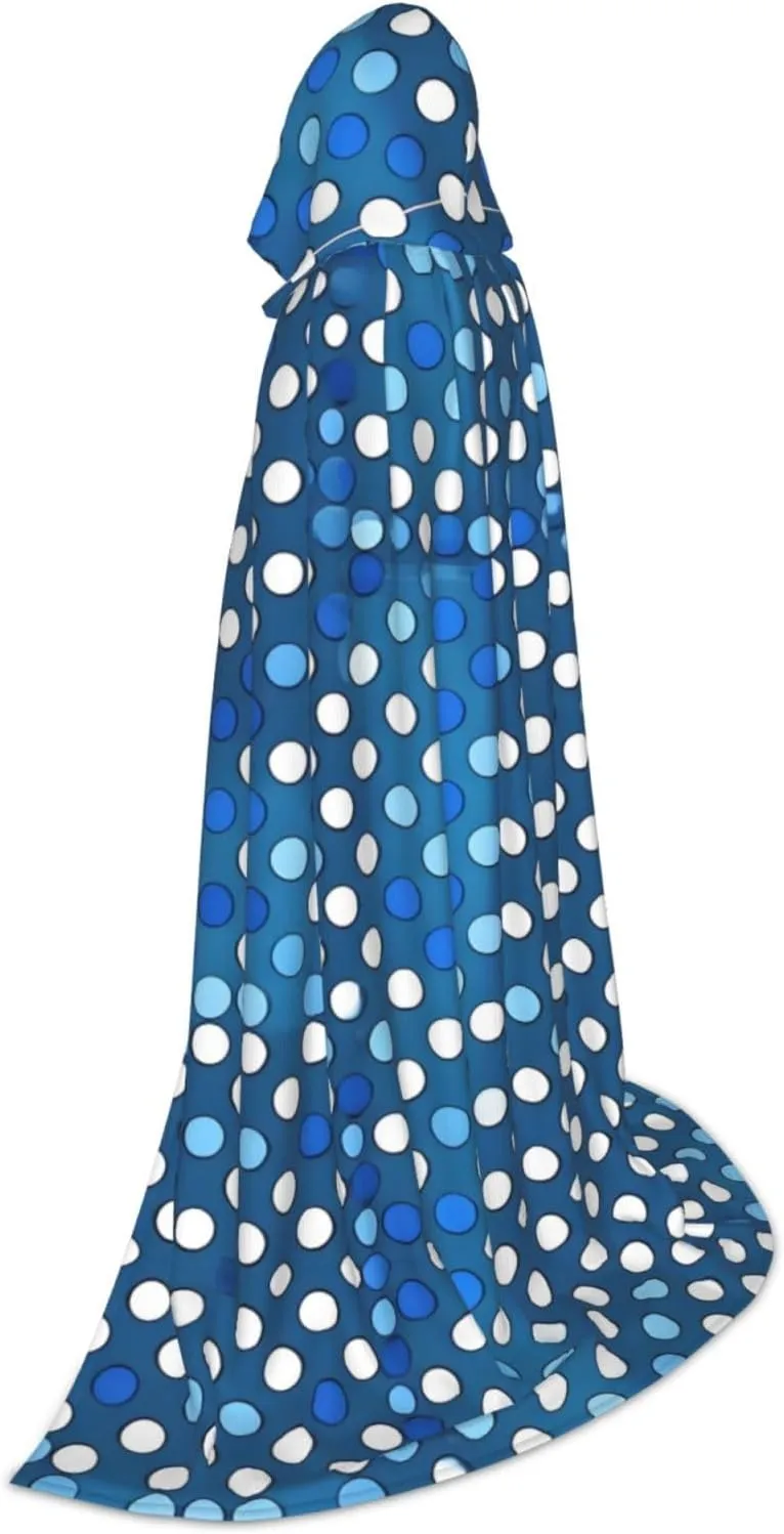 Blue Polka Dot Pattern Hooded Cloak Coat Winter Warm Long Cloak Cosplay Costumes Outerwear Carnivals Hoodies Capes