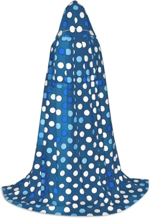 Blue Polka Dot Pattern Hooded Cloak Coat Winter Warm Long Cloak Cosplay Costumes Outerwear Carnivals Hoodies Capes