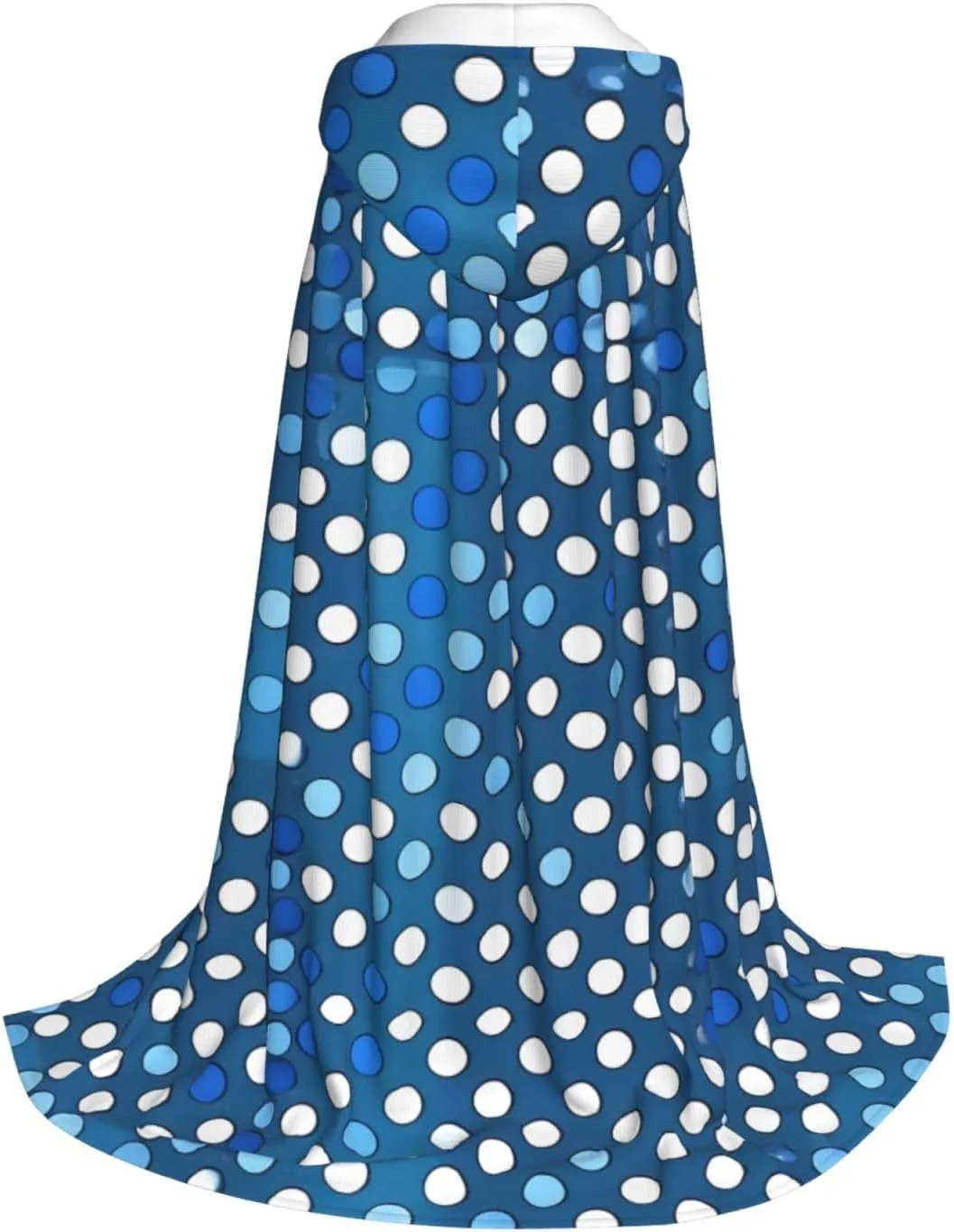 Blue Polka Dot Pattern Hooded Cloak Coat Winter Warm Long Cloak Cosplay Costumes Outerwear Carnivals Hoodies Capes