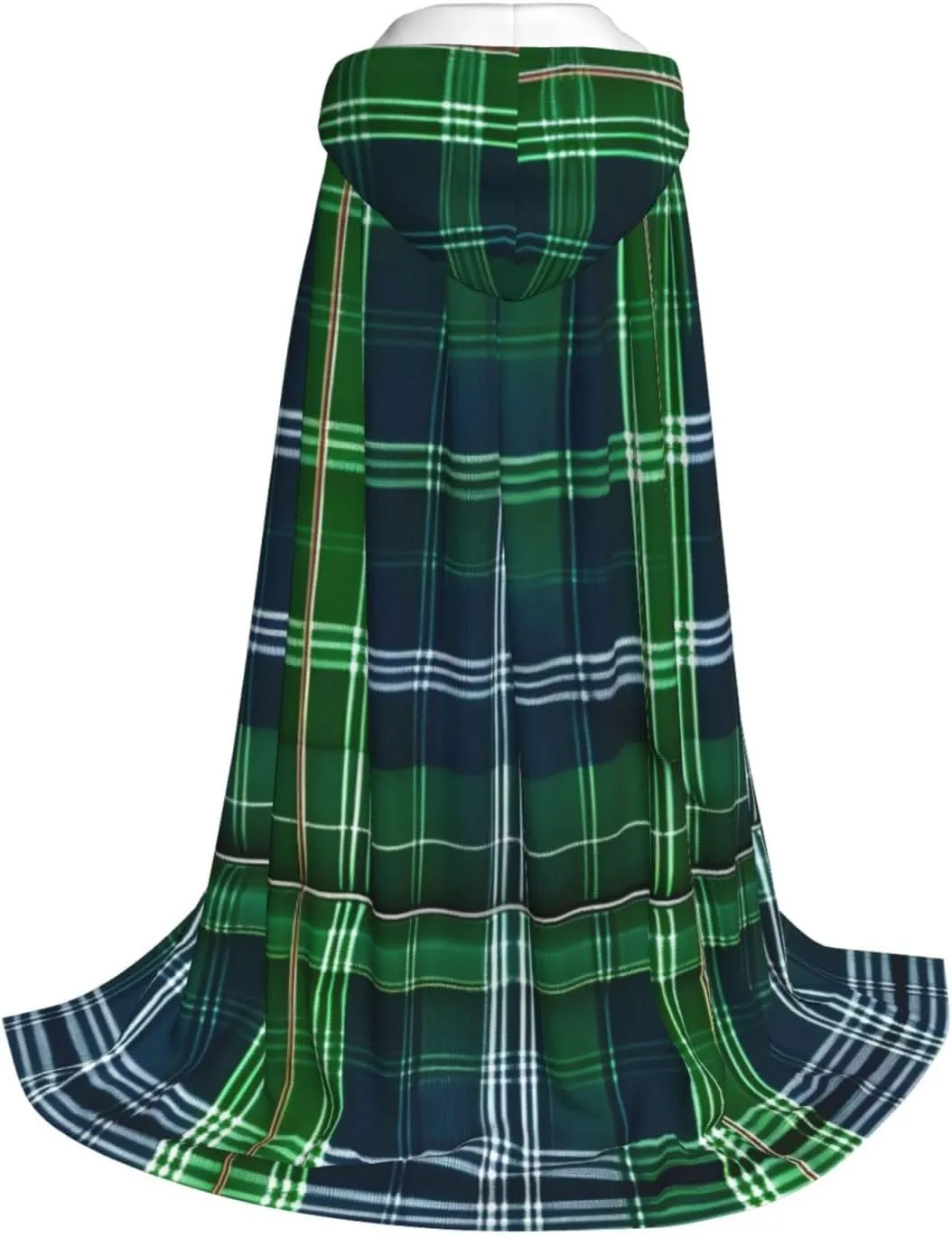 Blue Scottish Tartan Hooded Cloak Coat Winter Warm Long Cloak Cosplay Costumes Outerwear Carnivals Hoodies Capes
