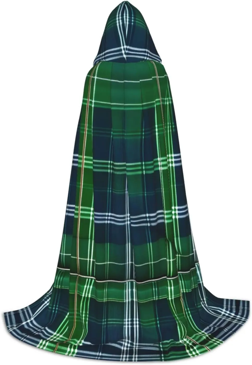 Blue Scottish Tartan Hooded Cloak Coat Winter Warm Long Cloak Cosplay Costumes Outerwear Carnivals Hoodies Capes