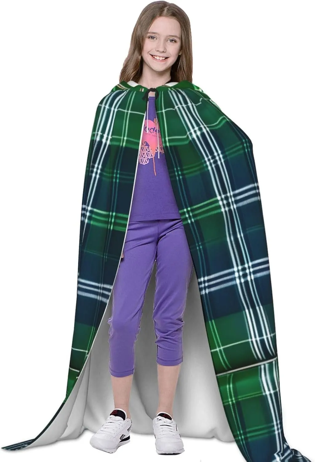 Blue Scottish Tartan Hooded Cloak Coat Winter Warm Long Cloak Cosplay Costumes Outerwear Carnivals Hoodies Capes