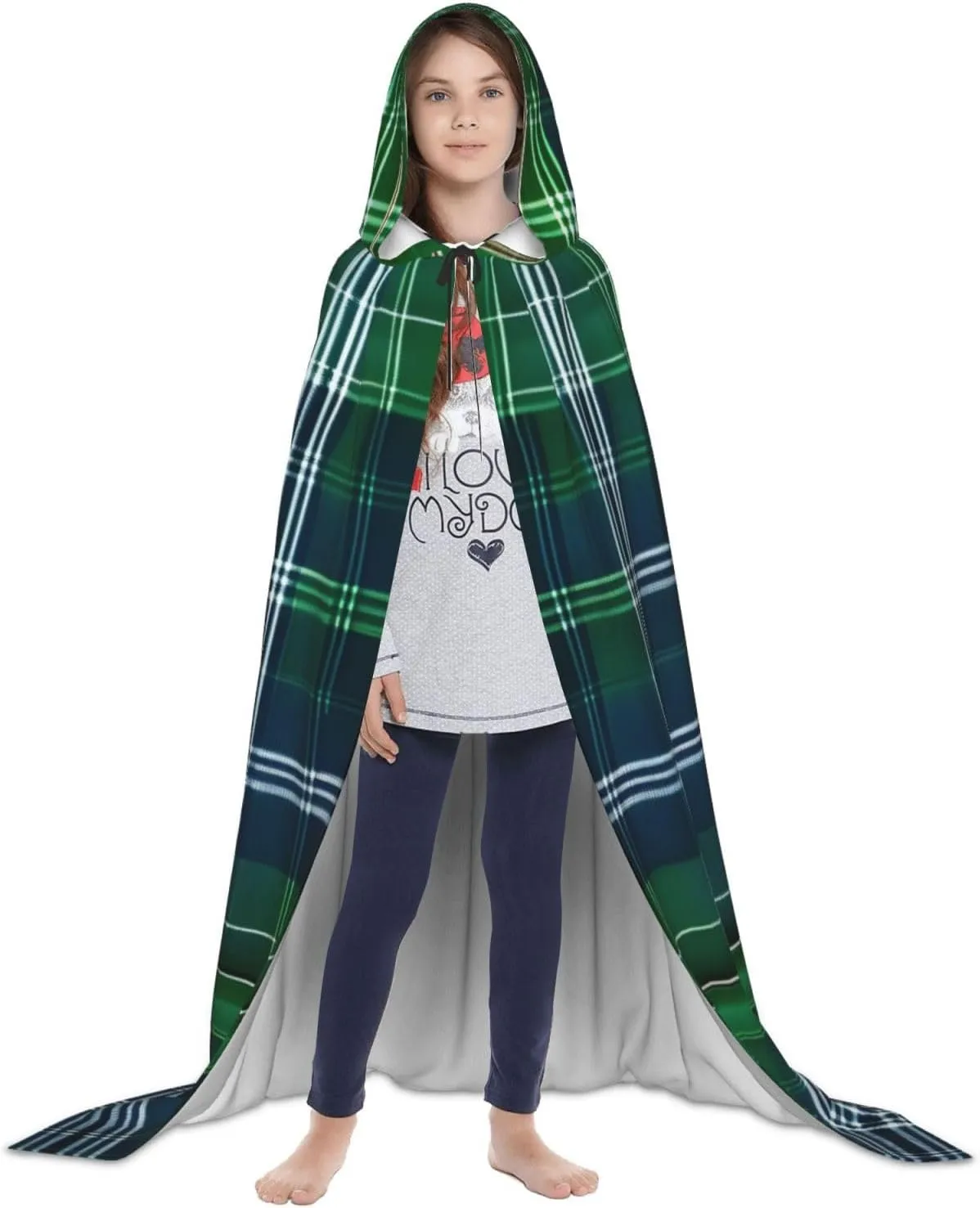 Blue Scottish Tartan Hooded Cloak Coat Winter Warm Long Cloak Cosplay Costumes Outerwear Carnivals Hoodies Capes
