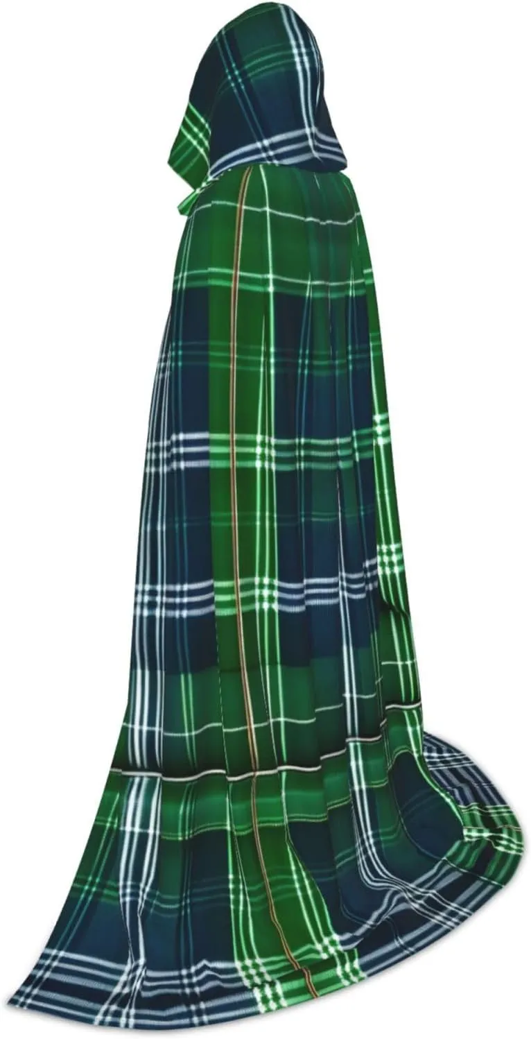Blue Scottish Tartan Hooded Cloak Coat Winter Warm Long Cloak Cosplay Costumes Outerwear Carnivals Hoodies Capes