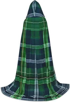 Blue Scottish Tartan Hooded Cloak Coat Winter Warm Long Cloak Cosplay Costumes Outerwear Carnivals Hoodies Capes