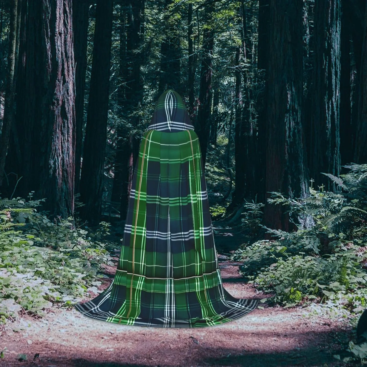 Blue Scottish Tartan Hooded Cloak Coat Winter Warm Long Cloak Cosplay Costumes Outerwear Carnivals Hoodies Capes