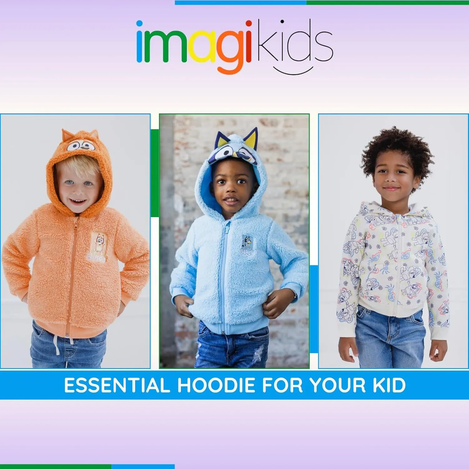 Bluey Cozy Sherpa Zip Up Cosplay Hoodie Toddler to Big Kid Sizes (2T - 10-12)