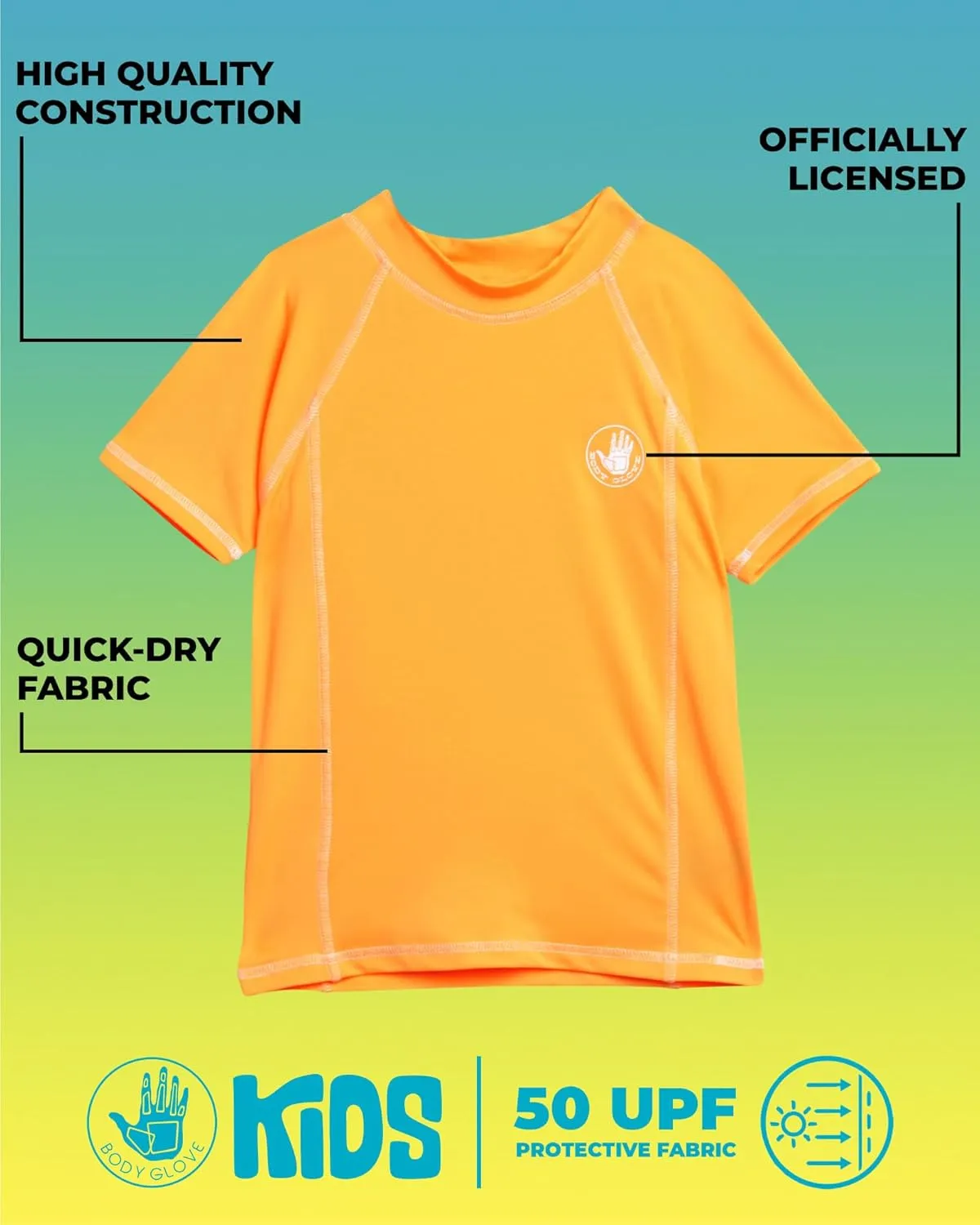 Body Glove Boys Swim Shirt - UPF 50  UV Sun Protection Quick Dry Short Sleeve Rash Guard for Boys Surf Swimwear (Sizes: 5-14)