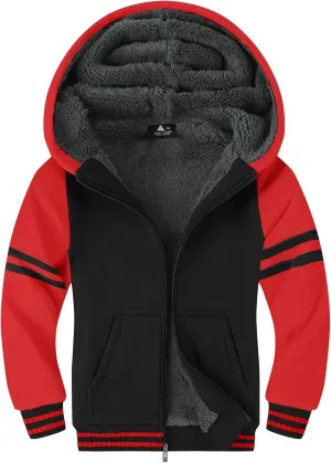 Boys Fleece Jacket Zip Up Hoodie Sherpa Lined Warm Coat Hooded Sweatshirt Outerwear
