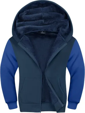 Boys Fleece Jacket Zip Up Hoodie Sherpa Lined Warm Coat Hooded Sweatshirt Outerwear