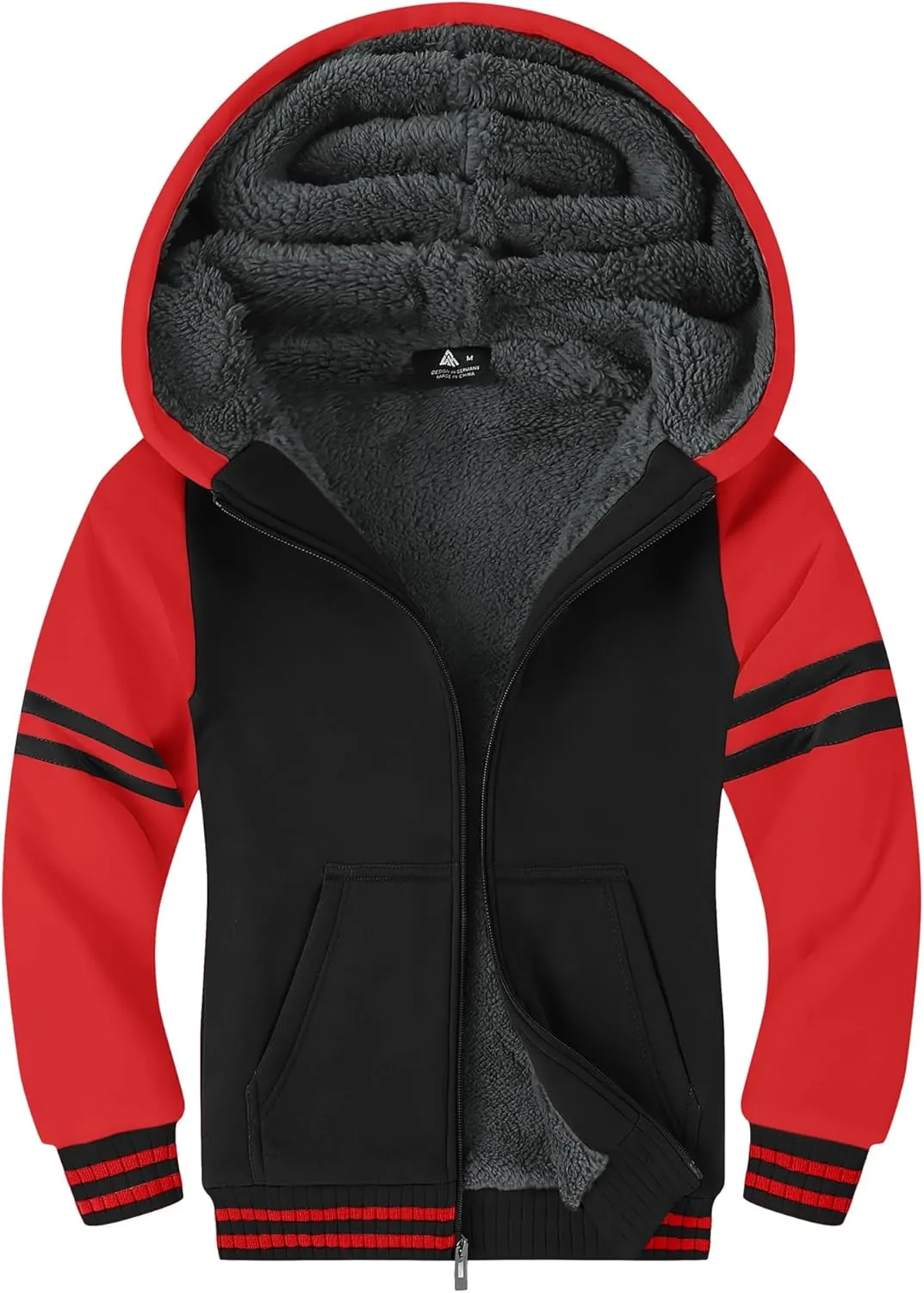 Boys Fleece Jacket Zip Up Hoodie Sherpa Lined Warm Coat Hooded Sweatshirt Outerwear