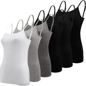 BQTQ 6 Pcs Women's Camisole Tops Undershirts Adjustable Spaghetti Strap Tank Top