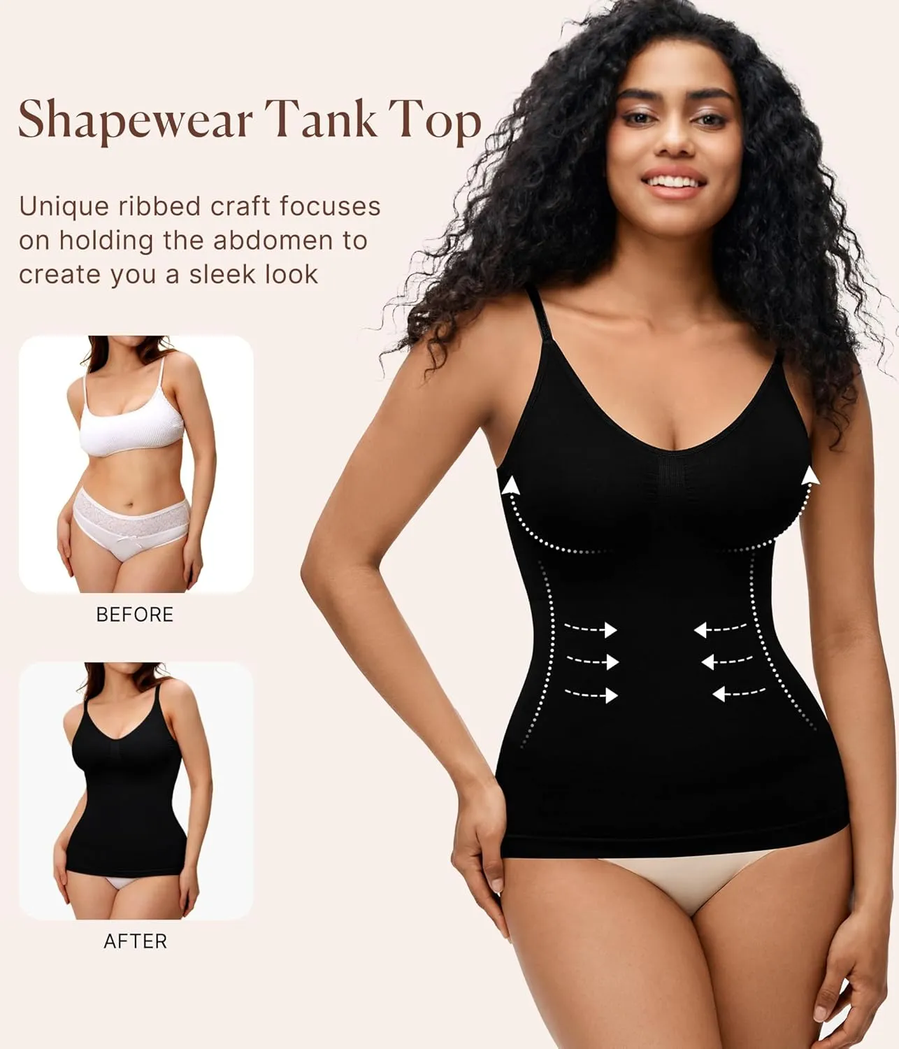 BRABIC Compression Camisole Tops for Women - Compression Tanks Shapewear Tummy Control Body Shaper V Neck Tank Top
