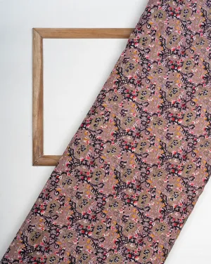 Brown Yellow Floral Screen Print Crepe Fabric