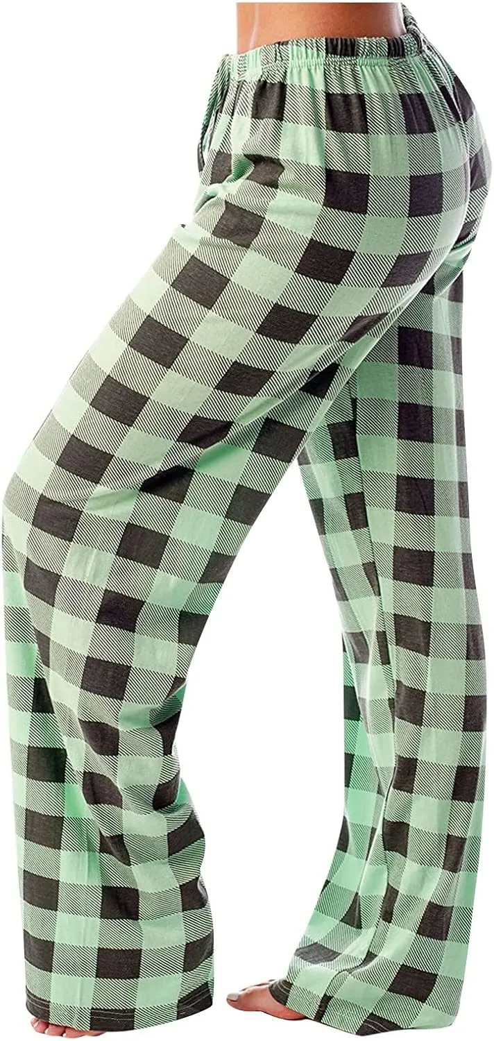 Buffalo Plaid Pajama Pants Women Soft Stretch Lightweight Lounge Pants Comfy Fit Drawstring Sleep Pants Trousers