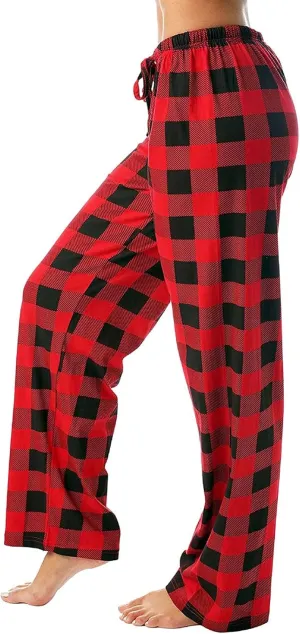Buffalo Plaid Pajama Pants Women Soft Stretch Lightweight Lounge Pants Comfy Fit Drawstring Sleep Pants Trousers